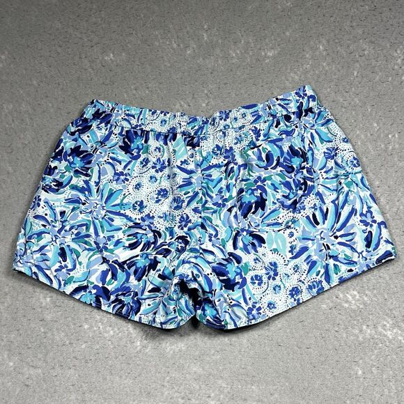 LILLY PULITZER Luxletic Run Around Shorts Womens L Blue Multi Dopamine Boost - Picture 9 of 13